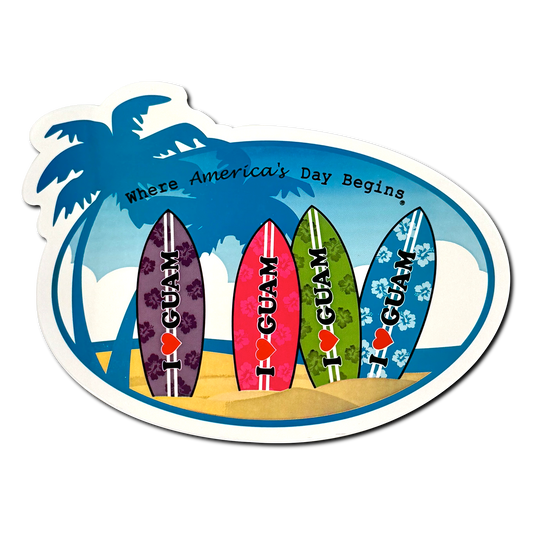 Surfs Up Sticker w/ Classic I Love Guam Logo