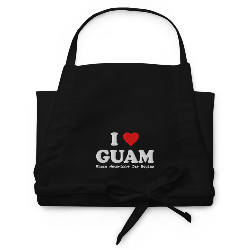 I Love Guam Embroidered Kitchen Apron (Black)