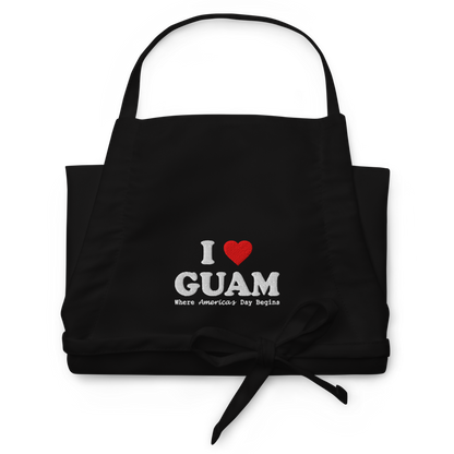 I Love Guam Embroidered Kitchen Apron (Black)
